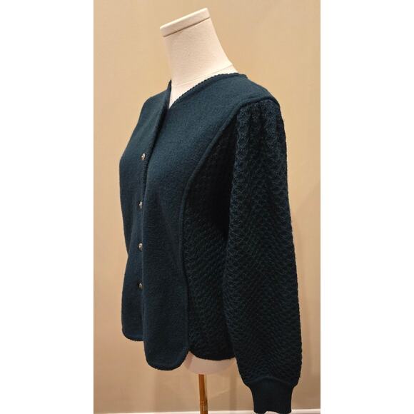 TALLY HO 100% Boiled Wool Vintage Cardigan Green Button Medium - Picture 3 of 10